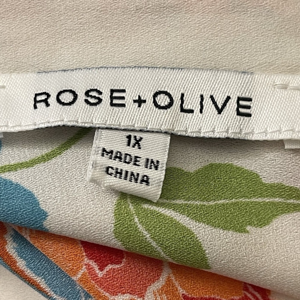 Rose & Olive Vibrant Floral Top Farm Rio Inspired Boho Maximalist Plus Size 1X - Picture 6 of 8